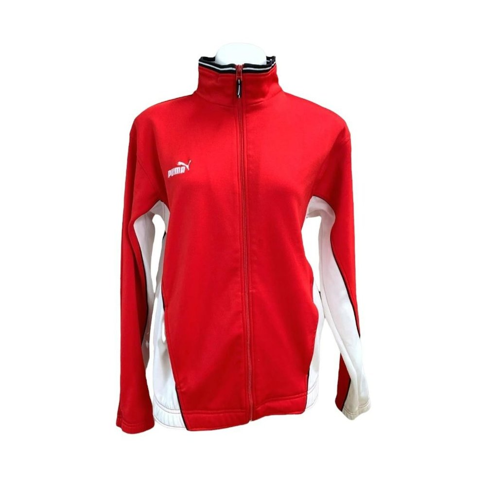 Puma Red White Black Embroidered Logo Sports Full Zip Track Jacket Mens M